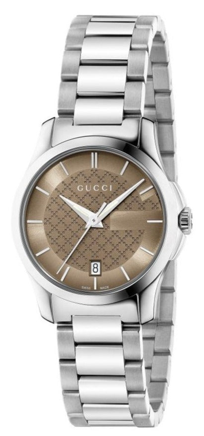 Gucci G Timeless Brown Dial Silver Steel Strap Watch For Women - YA126526 Watches Gucci   