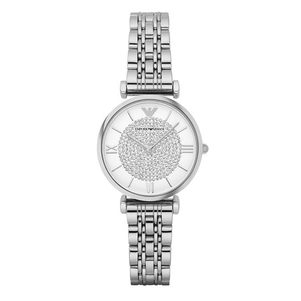 Emporio Armani Gianni T Bar White Crystal Pave Dial Silver Stainless Steel Strap Watch For Women - AR1925 Watches Emporio Armani   