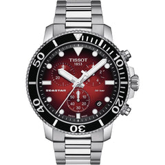 Tissot Seaster 1000 Chronograph Red Dial Silver Steel Strap Watch For Men - T120.417.11.421.00 Watches Tissot   