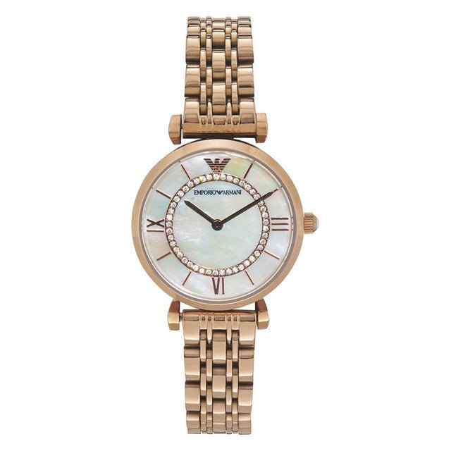 Emporio Armani Gianni T Bar Mother of Pearl Rose Gold Stainless Steel Strap Watch For Women - AR1909 Watches Emporio Armani   