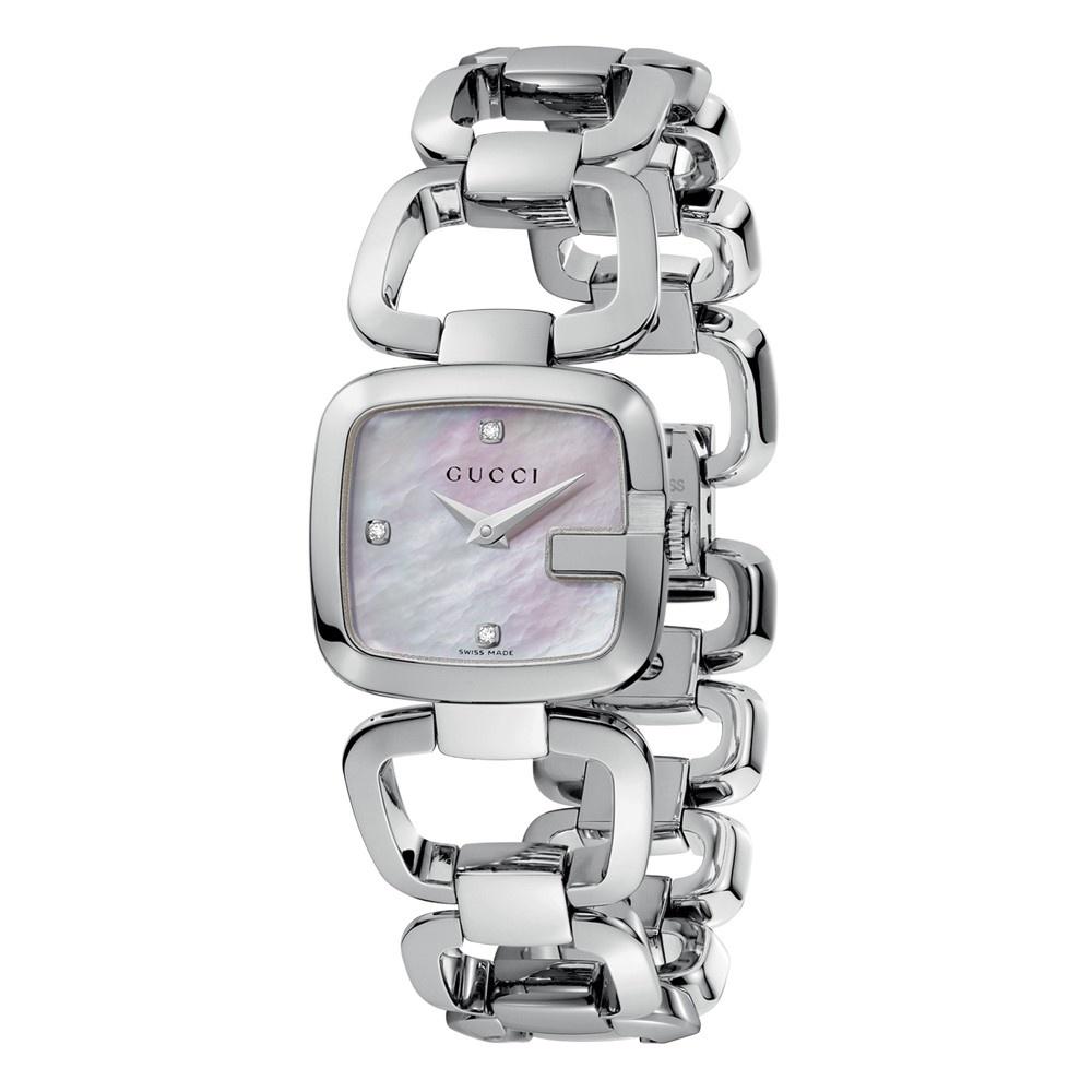 Gucci G Gucci Diamond Mother of Pearl Dial Silver Steel Strap Watch For Women - YA125502 Watches Gucci   