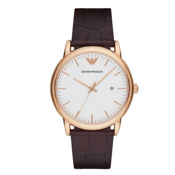 Emporio Armani Luigi White Dial Brown Leather Strap Watch For Men - AR2502 Watches Emporio Armani   