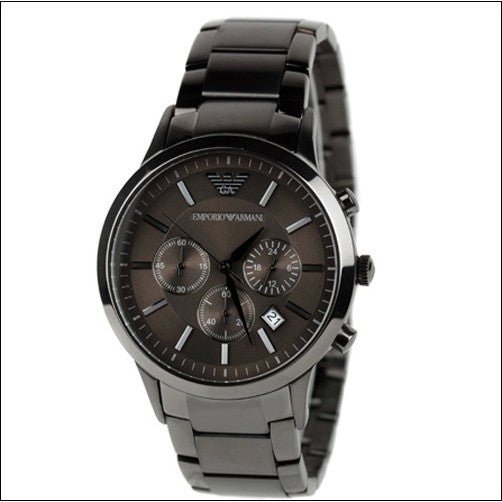 Emporio Armani Classic Chronograph Brown Dial Stainless Steel Gunmetal Strap Watch For Men - AR2454 Watches Emporio Armani   