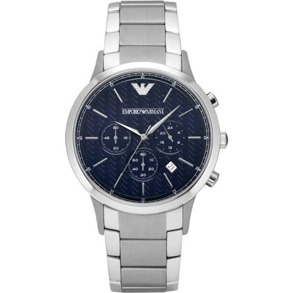 Emporio Armani Renato Chronograph Blue Dial Silver Stainless Steel Watch For Men - AR2486 Watches Emporio Armani   