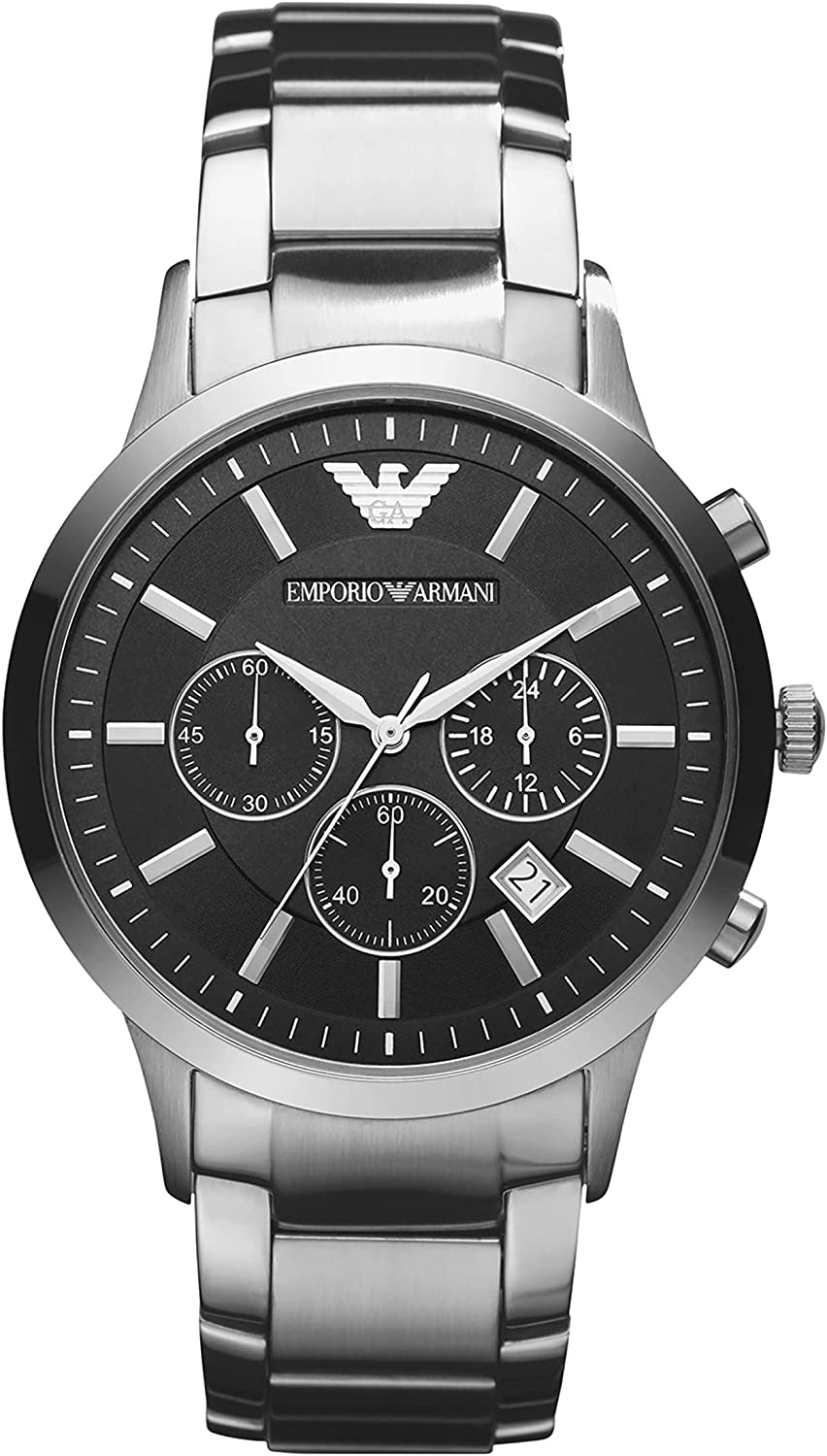 Emporio Armani Classic Chronograph Black Dial Silver Stainless Steel Strap Watch For Men - AR2434 Watches Emporio Armani   