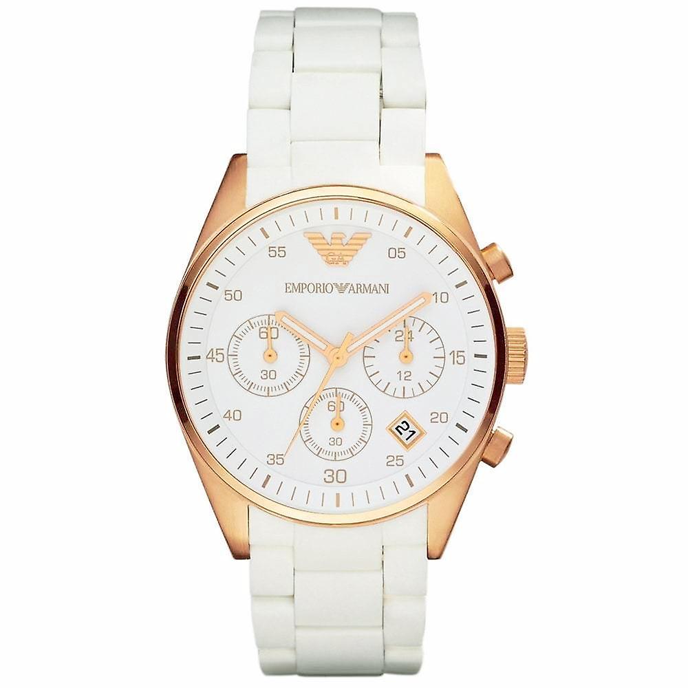 Emporio Armani Sportivo Silver Dial White Silicone Strap Watch For Women - AR5920 Watches Emporio Armani   