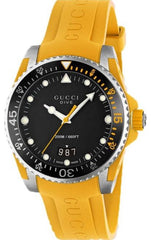 Gucci Dive Black Dial Yellow Rubber Strap Watch For Men - YA136319 Watches Gucci   