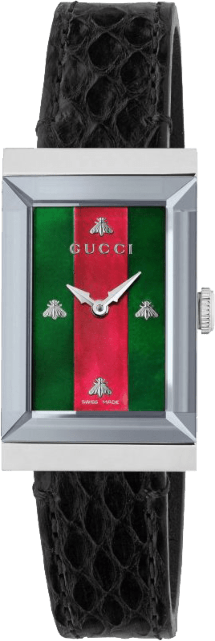 Gucci G-Frame Mother of Pearl Green & Red Dial Black Leather Strap Watch For Women - YA147403 Watches Gucci   