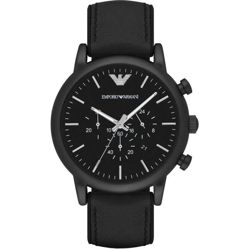 Emporio Armani Luigi Chronohraph Black Dial Black Leather Strap Watch For Men - AR1970 Watches Emporio Armani   