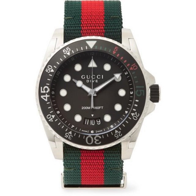 Gucci Dive Black Dial Red & Green Nylon Strap Watch For Men - YA136209 Watches Gucci   