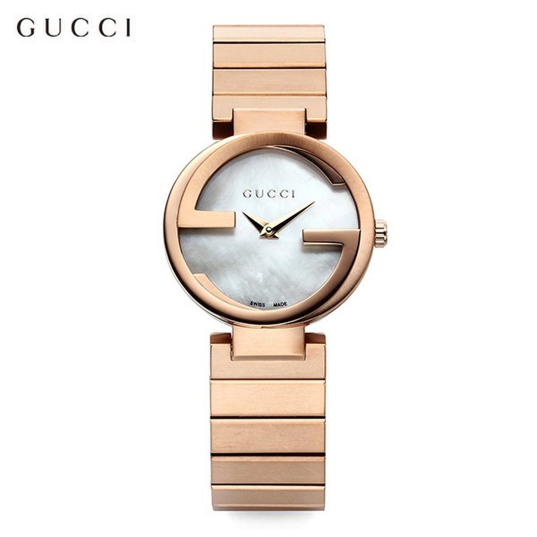 Gucci G Interlocking Mother of Pearl Dial Rose Gold Steel Strap Watch For Women - YA133515 Watches Gucci   