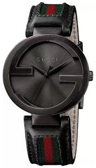 Gucci Interlocking XL Black Dial Red & Green Leather Strap Watch For Men - YA133206 Watches Gucci   