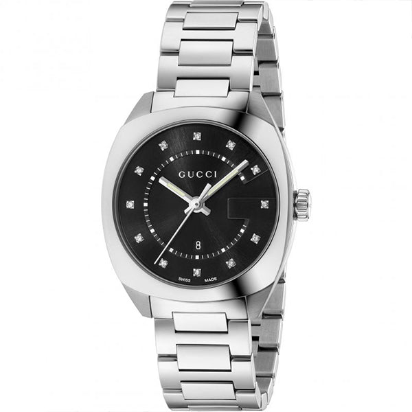 Gucci GG2570 Diamonds Black Dial Silver Steel Strap Watch For Women - YA142404 Watches Gucci   