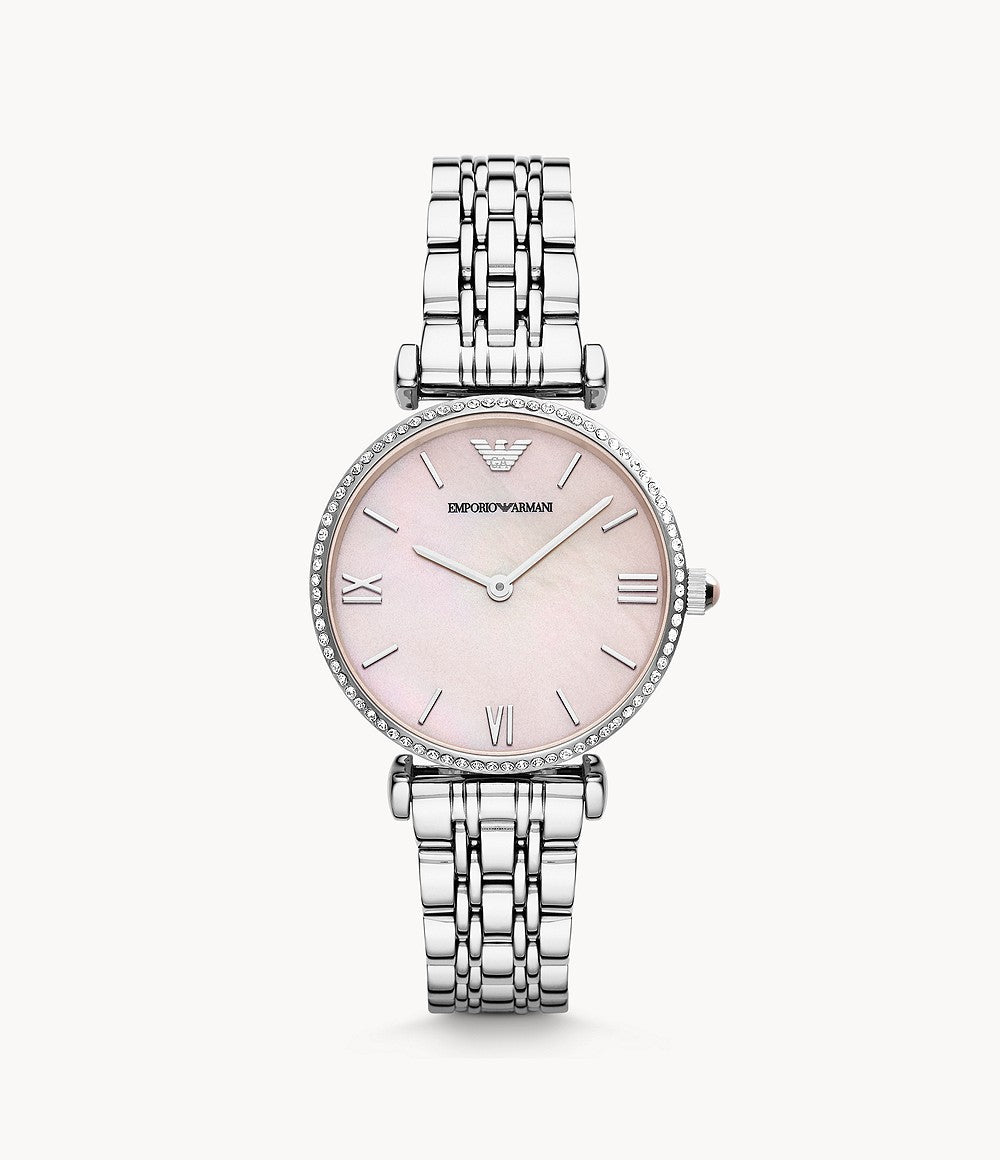 Emporio Armani Gianni T Bar Pink Mother of Pearl Dial Silver Stainless Steel Watch For Women - AR1779 Watches Emporio Armani   