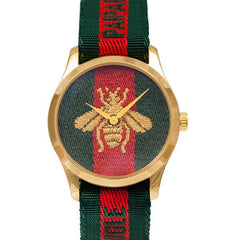 Gucci Le Marche des Merveilles Green & Red Dial Green & Red NATO Strap Unisex Watch - YA126487 Watches Gucci   