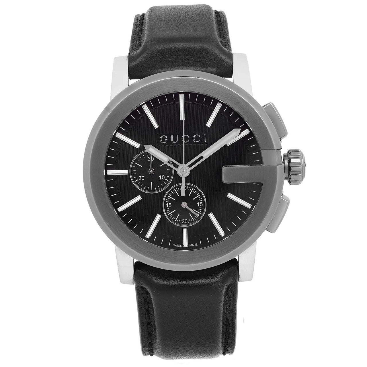 Gucci G Chrono Black Dial Black Leather Strap Watch For Men - YA101205 Watches Gucci   