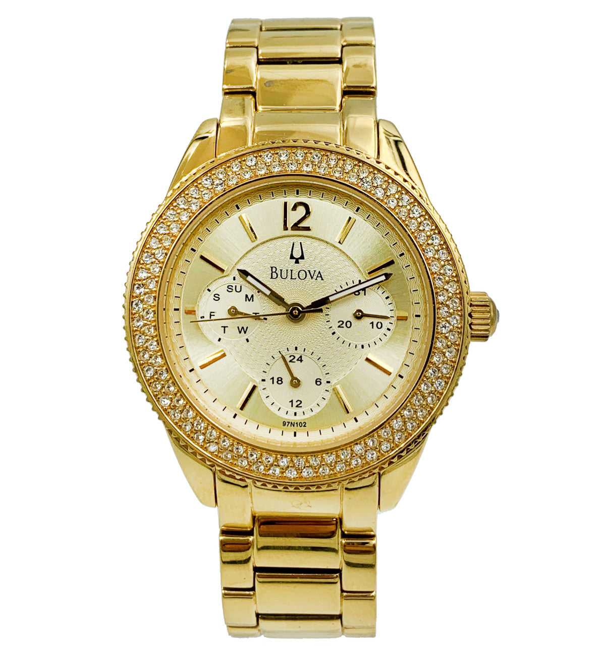 Bulova Multi Function Gold Dial Gold Steel Strap Watch for Women - 97N102 Watches Bulova   