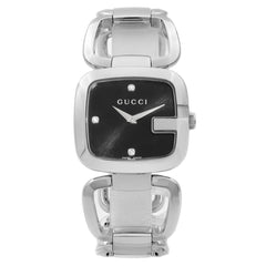 Gucci G Gucci Diamond Black Dial Silver Steel Strap Watch For Women - YA125406 Watches Gucci   