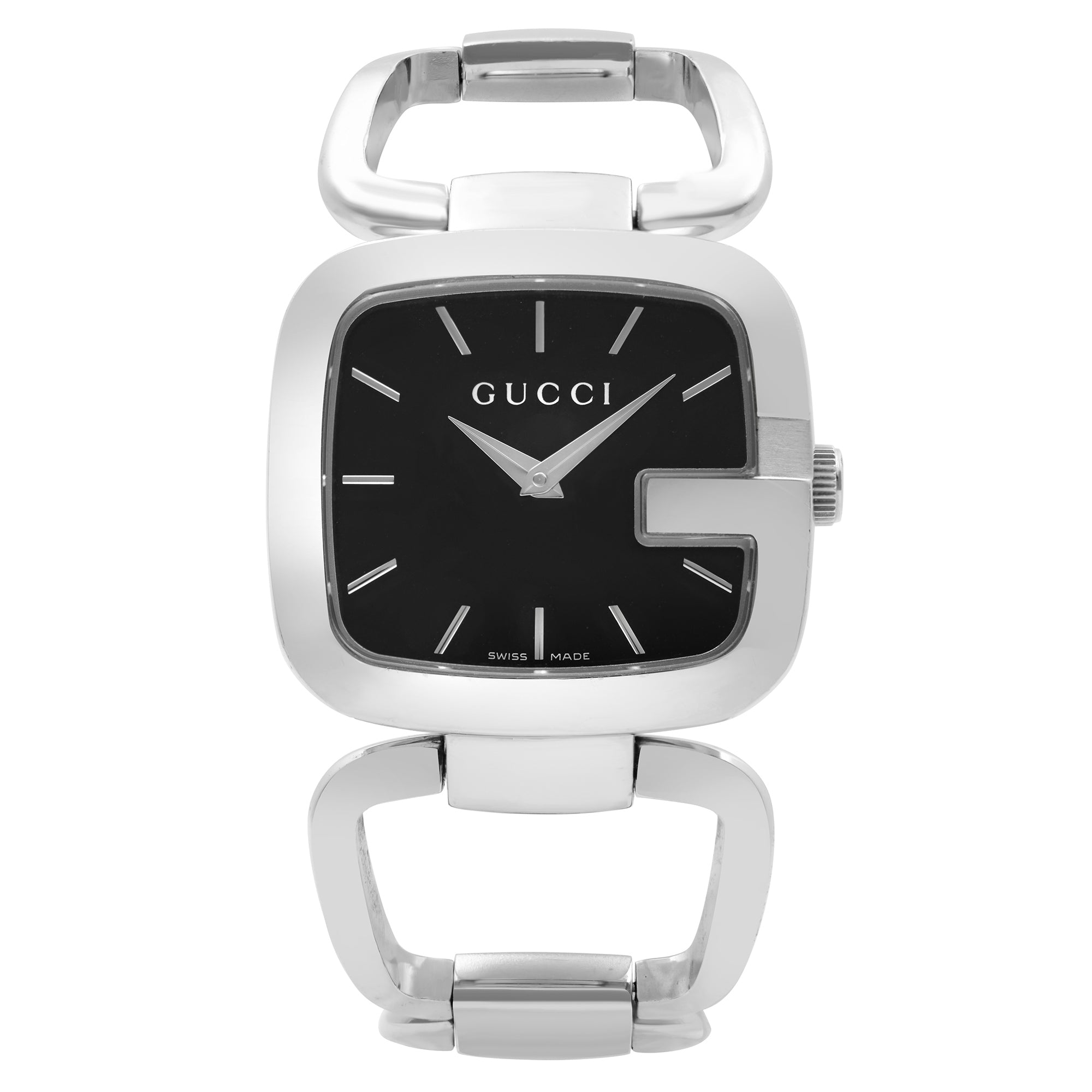 Gucci G Gucci Black Dial Silver Steel Strap Watch For Women - YA125407 Watches Gucci   