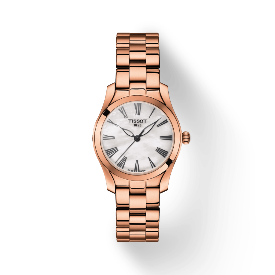 Tissot T Wave Mother of Pearl Dial Rose Gold Stainless Steel Watch For Women - T112.210.33.113.00 Watches Tissot   