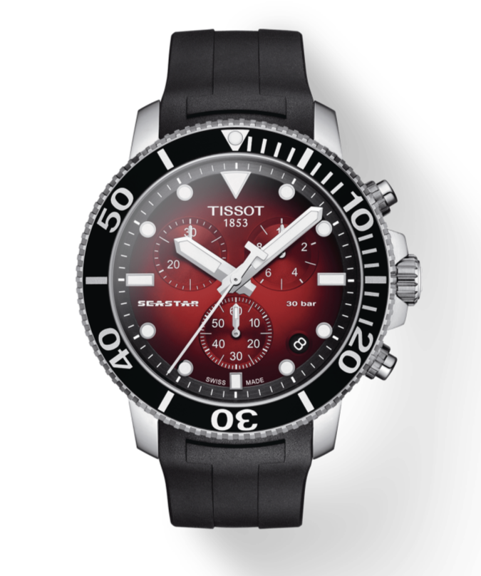 Tissot Seaster 1000 Red Dial Black Rubber Strap Chronograph Watch For Men - T120.417.17.421.00 Watches Tissot   