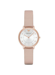 Emporio Armani Kappa Rose Gold & White Dial Beige Nude Leather Strap Watch For Women - AR2510 Watches Emporio Armani   