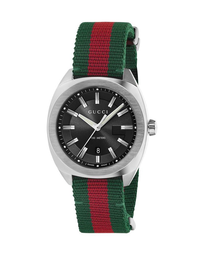 Gucci GG2570 Black Dial Green & Red Nylon Strap Watch For Men - YA142305 Watches Gucci   