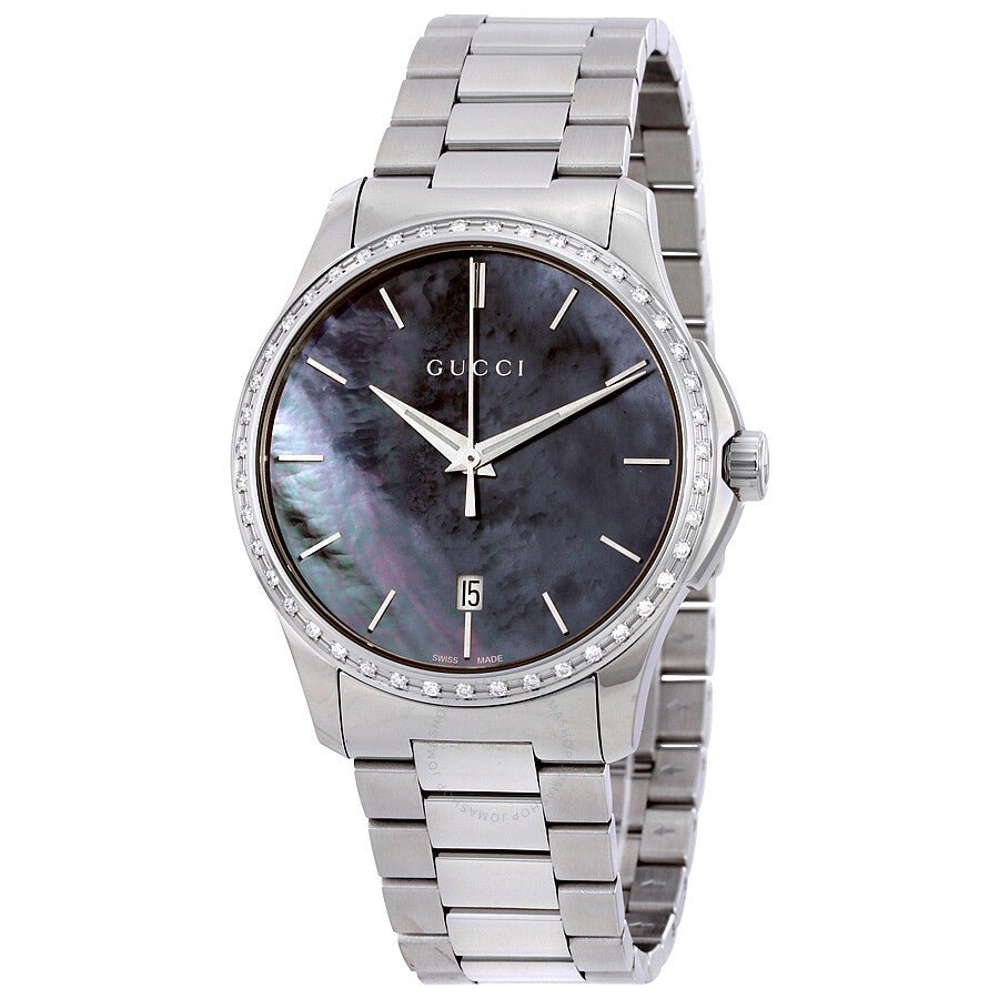 Gucci G Timeless Diamonds Mother of Pearl Blue Dial Silver Steel Strap Unisex Watch - YA126458 Watches Gucci   