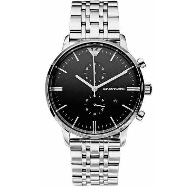 Emporio Armani Gianni Chronograph Black Dial Silver Stainless Steel Watch For Men - AR80009 Watches Emporio Armani   