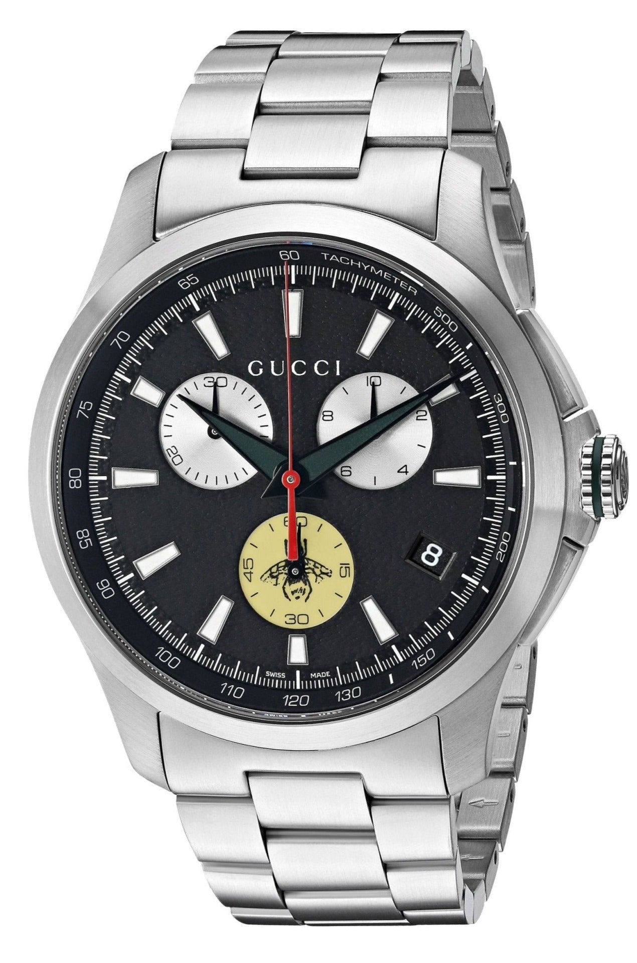 Gucci G-Timeless Chronograph Black Dial Silver Steel Strap Watch For Men - YA126267 Watches Gucci   