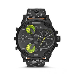 Diesel Big Daddy Chronograph Black Dial Black Leather Strap Watch For Men - DZ7311 Watches Diesel   