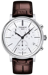 Tissot Carson Premium Chronograph White Dial Brown Leather Strap Watch For Men - T122.417.16.011.00 Watches Tissot   