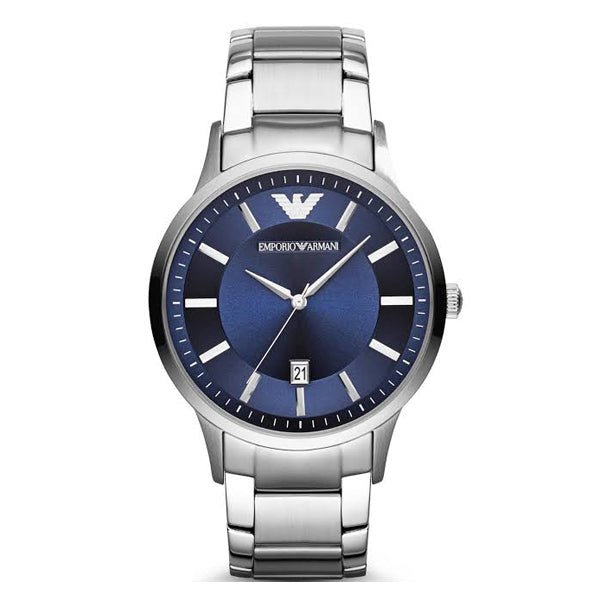 Emporio Armani Renato Blue Dial Silver Stainless Steel Strap Watch For Men - AR2477 Watches Emporio Armani   