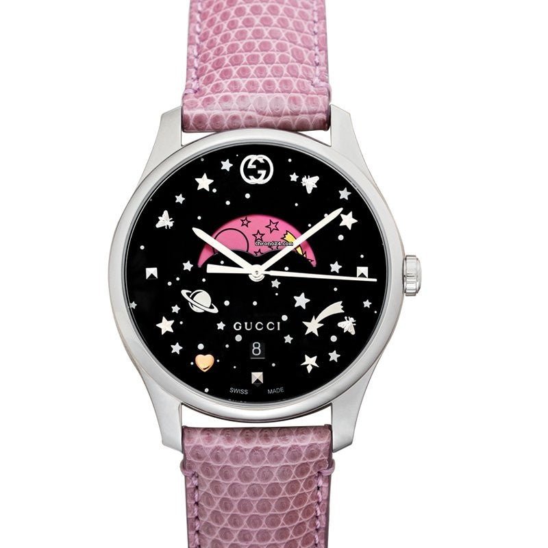 Gucci G-Timeless Moonphase Black Dial Pink Leather Strap Watch For Women - YA1264046 Watches Gucci   