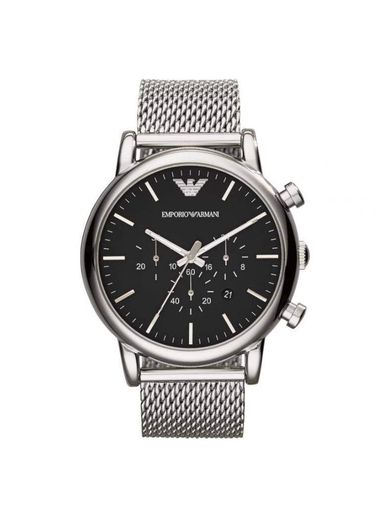 Emporio Armani Classic Chronograph Black Dial Silver Mesh Bracelet Watch For Men - AR1808 Watches Emporio Armani   