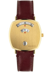 Gucci Grip Yellow Gold Dial Maroon Leather Strap Watch For Women - YA157405 Watches Gucci   