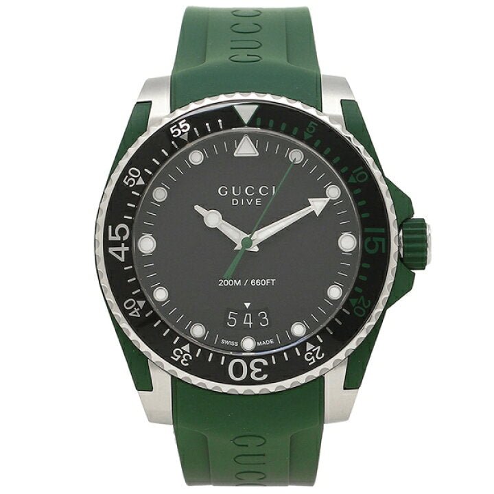 Gucci Dive Black Dial Green Rubber Strap Watch For Men - YA136310 Watches Gucci   