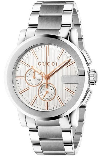 Gucci G Chrono Chronograph Silver Dial Silver Steel Strap Watch For Men - YA101201 Watches Gucci   