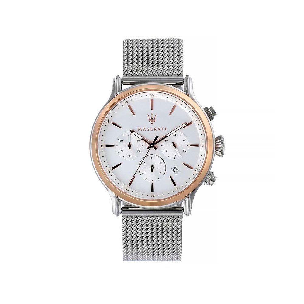 Maserati Epoca White Dial Chronograph Silver Mesh Bracelet Watch For Men - R8873618009 Watches Maserati   