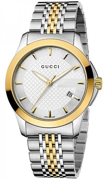 Gucci G Timeless White Dial Two Tone Steel Strap Watch For Men - YA126409 Watches Gucci   