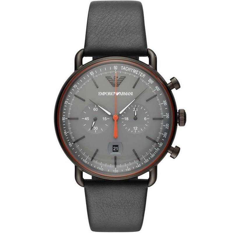 Emporio Armani Aviator Grey Dial Grey Leather Strap Watch For Men - AR11168 Watches Emporio Armani   