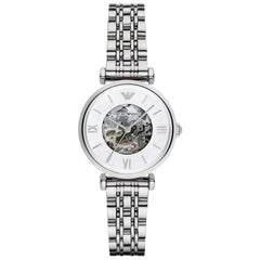 Emporio Armani Meccanico Mother of Pearl Dial Silver Stainless Steel Watch For Women - AR1991 Watches Emporio Armani   