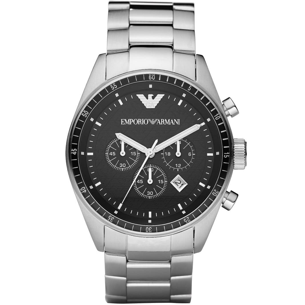 Emporio Armani Sportivo Chronograph Black Dial Silver Stainless Steel Watch For Men - AR0585 Watches Emporio Armani   