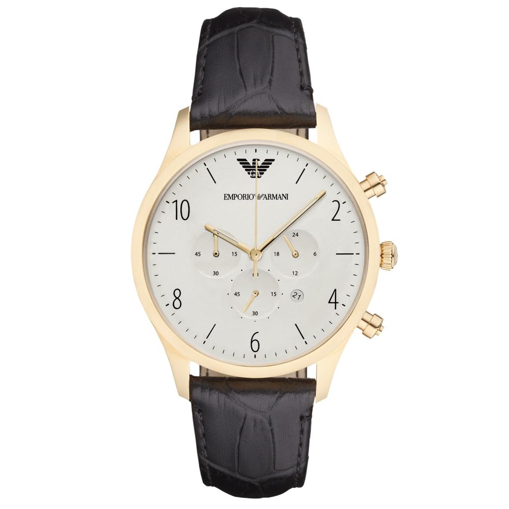 Emporio Armani Classic Chronograph White Dial Black Leather Strap Watch For Men - AR1892 Watches Emporio Armani   