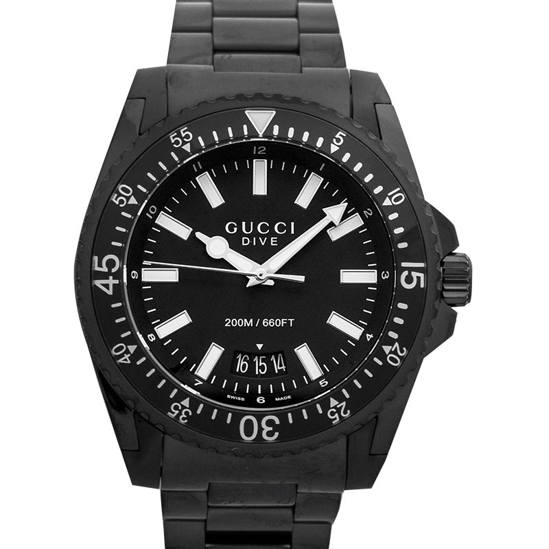 Gucci Dive Sapphire Crystal Black Dial Black Steel Strap Watch For Men - YA136205 Watches Gucci   