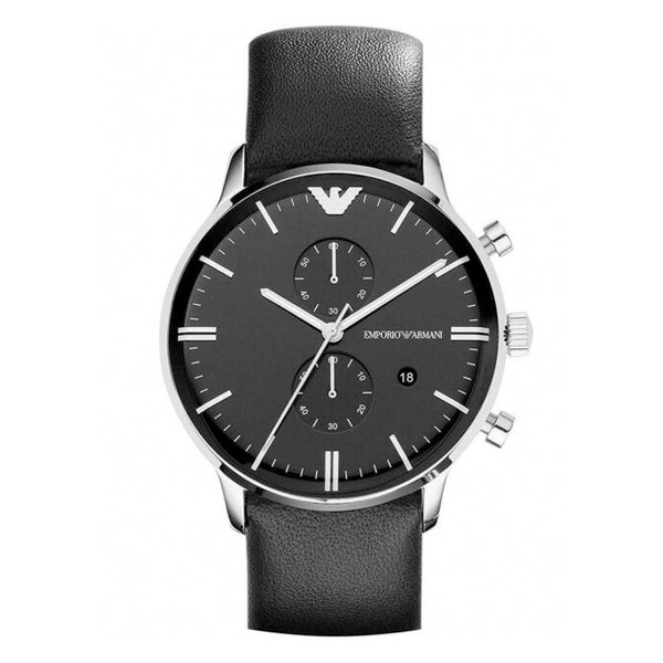 Emporio Armani Gianni Chronograph Black Dial Black Leather Strap Watch For Men - AR0397 Watches Emporio Armani   