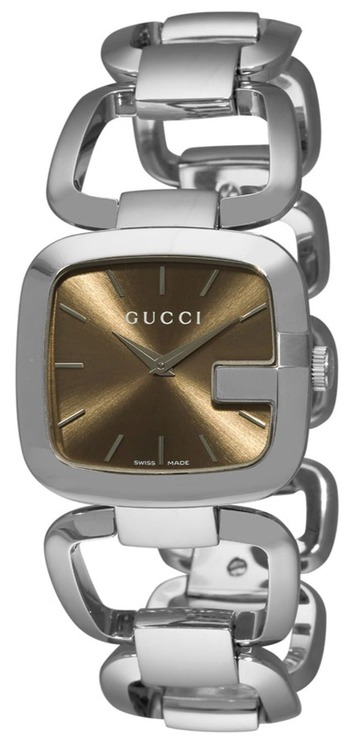 Gucci G Brown Square Brown Dial Silver Steel Strap Watch For Women - YA125402 Watches Gucci   