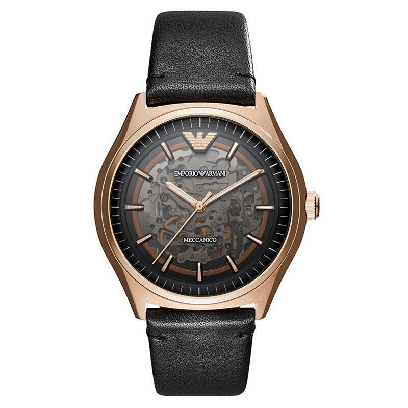 Emporio Armani Meccanico Black Dial Black Leather Watch For Men - AR60004 Watches Emporio Armani   