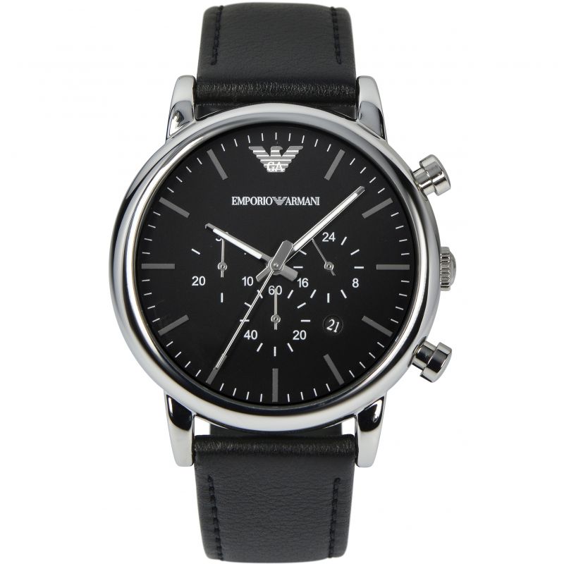 Emporio Armani Luigi Chronograph Black Dial Black Leather Watch For Men - AR1828 Watches Emporio Armani   