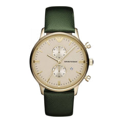 Emporio Armani Chronograph Champagne Dial Green Leather Strap Watch For Men - AR1722 Watches Emporio Armani   